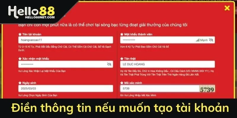 Điền thông tin nếu muốn tạo tài khoản